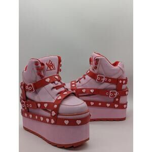 YRU Qozmo Bondage Platform Sneakers Heart Pink/Red Womens Size 9 / EU 39 4" Heel